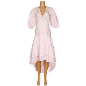 Ganni Organic Cotton Poplin Wrap Midi Dress with High-Low Hem